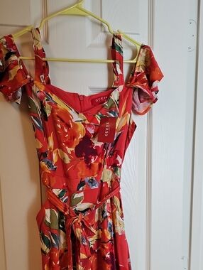 Guess Red Floral Tie-Waist Sundress
